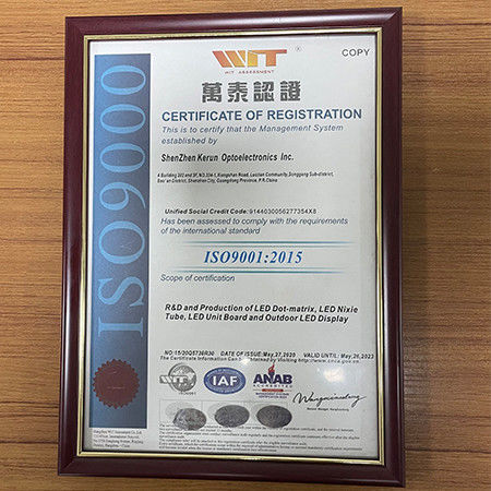 Trung Quốc Shenzhen Kerun Optoelectronics Inc. Chứng chỉ